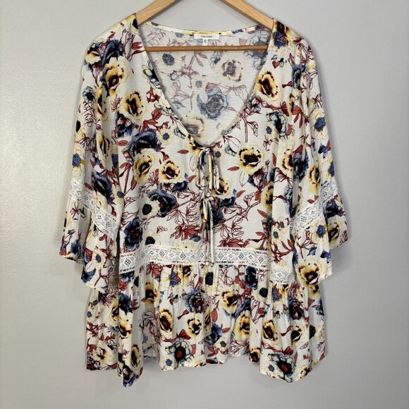 Maurices Top 1X Floral V-Neck Short Sleeve Boho Blouse Women's - Picture 1 of 11
